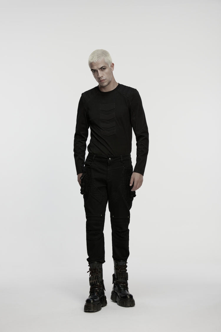 Black Studded Pleated Men's Punk Pants - Product - 4