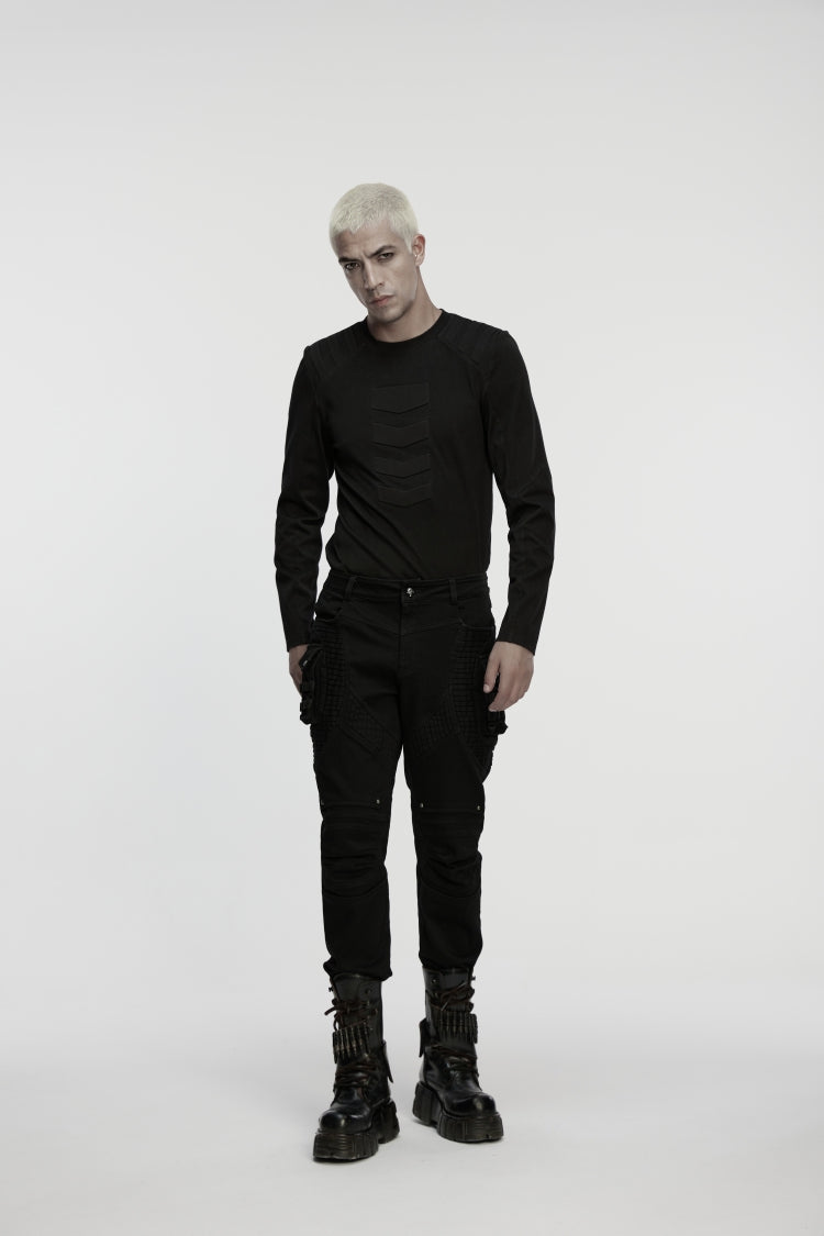 Black Studded Pleated Men's Punk Pants - Product - 4
