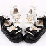 Round toe Bowknot Pearl Chain Classic Lolita Shoes - Product - 7