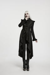 Black Stand Collar Sleeveless Jacquard Cut-Out Lace-Up Asymmetric Women's Gothic Elegant Vest - Product - 7
