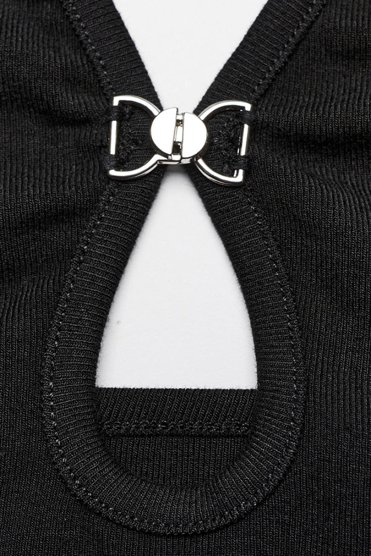Black Halterneck Drop Hollow Women's Punk Vest - Product - 5