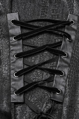 Black Stand Collar Long Puff Sleeves Faux Leather Stitching Women's Gothic Blouse - Product - 7