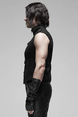 Black Punk Rough No Elasticity Woven Mesh Metal Buckle Belts Decoration Perspective Sleeveless Metal Zipper Men's Vest - Product - 2