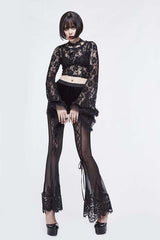 Black Sexy Stretchy Mesh Lace Gothic Horn Leggings Womens Pants - Product - 5