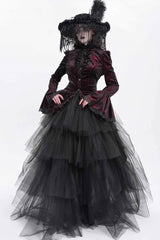 Red Stand Collar Long Trumpet Sleeves Ruffle Swallow-tailed Women's Gothic Blouse - Product - 8