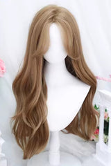 Milk Tea Champagne Gold Swoop Bangs Soft Curls Sweet Lolita Wig - Product - 2