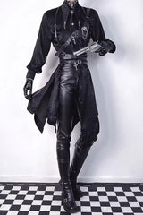 Black Slim Single-Layer Thin Ouji Gothic Lolita Leather Pants - Product - 4