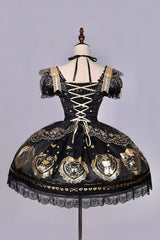 Black/Gold [Sugar Bear] Jacquard Ruffled Bow Lace Sweet Classic Lolita Dress 2 Versions - Product - 11