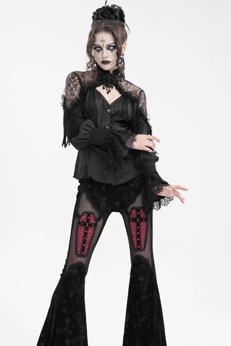 Black Long Sleeves Hollow Ripped Women's Gothic Blouse - Product - 10
