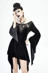 Black Off The Shoulder Hollow Out Irregular Long Sleeves Gothic Dress - Product - 4
