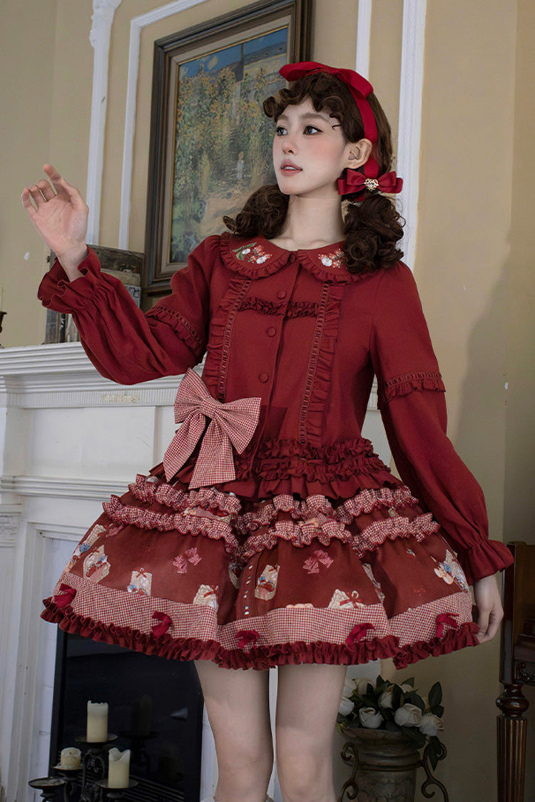 Red [Bell Strawberry Farm] Print Ruffle Embroidery Sweet Lolita Skirt - Product - 3