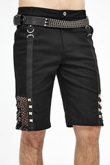 Black Punk Rough Rope Mesh Spliced Mens Fifth Pants - Product - 4