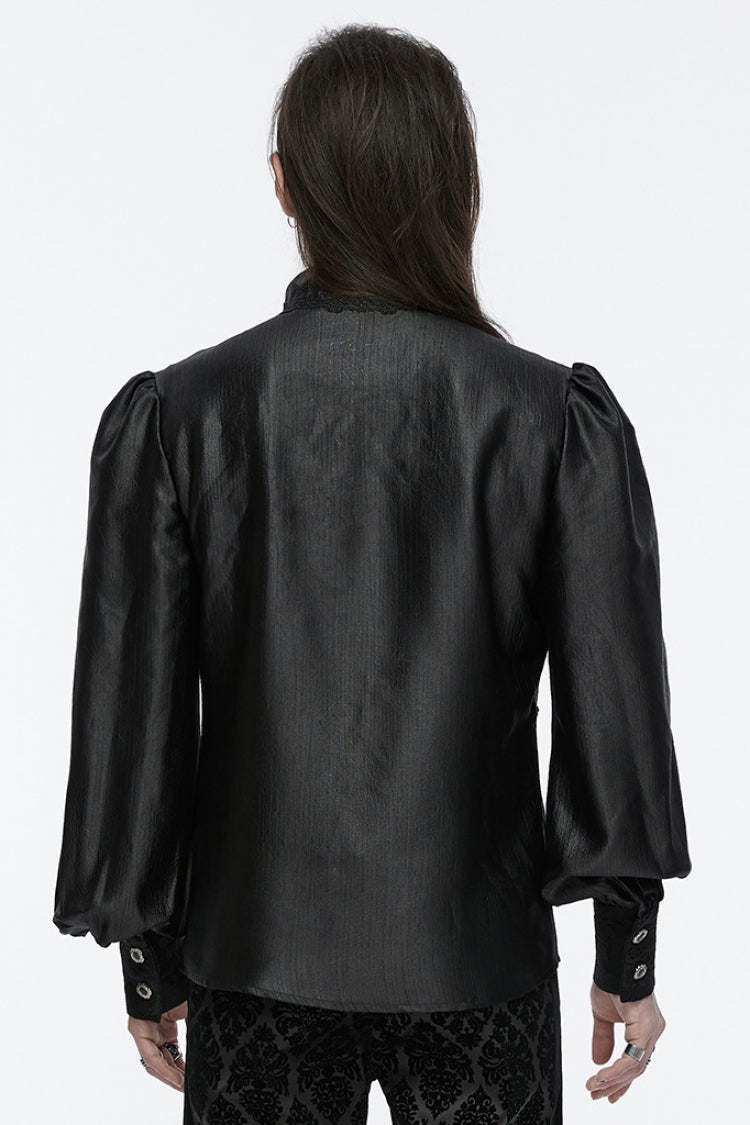 Black Long Puff Sleeves Spliced Lace Men's Gothic Shirt - Product - 3