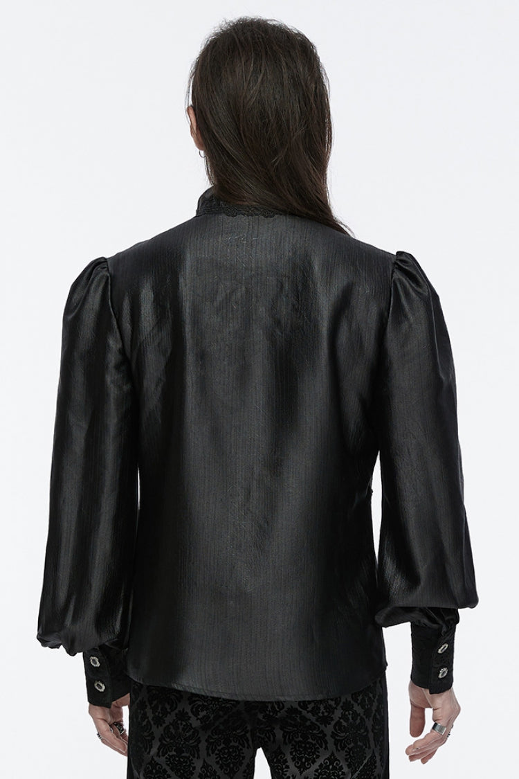 Black Long Puff Sleeves Spliced Lace Men's Gothic Shirt - Product - 3