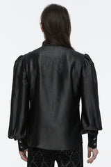 Black Long Puff Sleeves Spliced Lace Men's Gothic Shirt - Product - 3