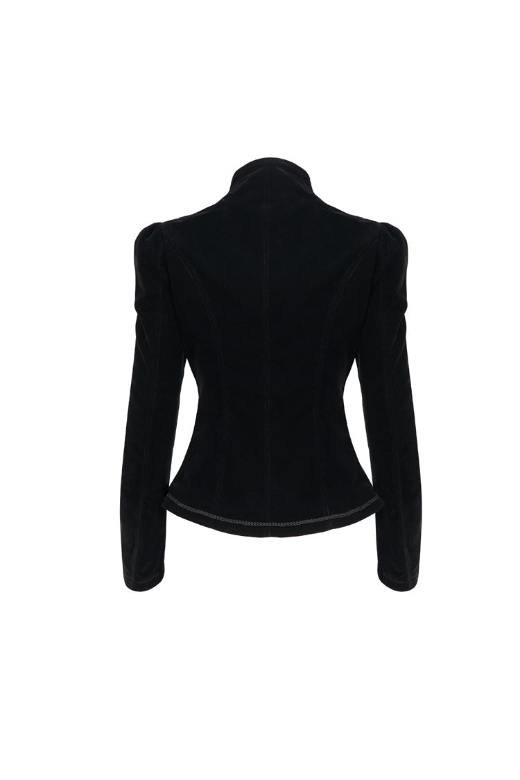 Black Stand Collar Velvet Appliqu On Chest Pendant Zipper Autumn And Winter Short Long Sleeve Women's Gothic Jacket - Product - 8