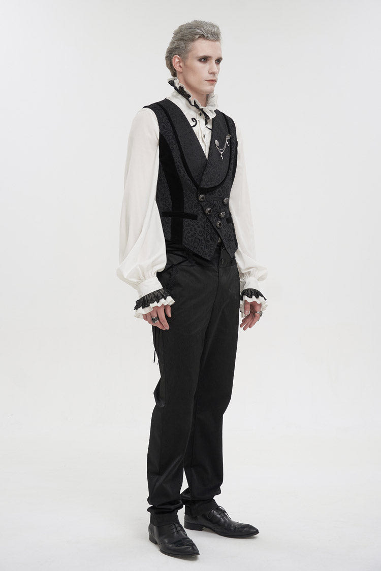 Black Slim Fit Retro Jacquard Chest Metal Chain Cross Men's Gothic Vest - Product - 5
