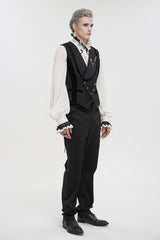 Black Slim Fit Retro Jacquard Chest Metal Chain Cross Men's Gothic Vest - Product - 5