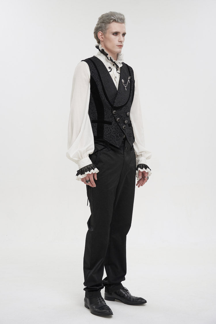 Black Slim Fit Retro Jacquard Chest Metal Chain Cross Men's Gothic Vest - Product - 5