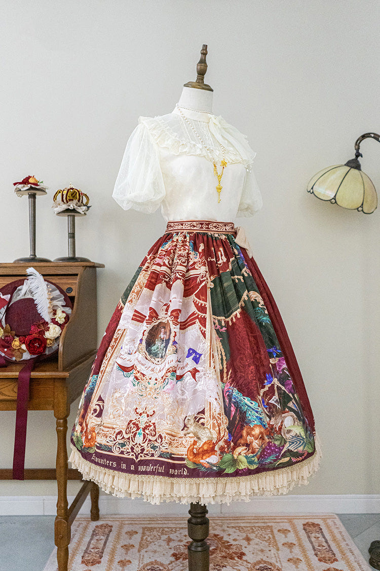 Red [Kaleidoscope of Dreams] Oil Print Side Cardigan Sweet Vintage Gorgeous Lolita Skirt - Product - 16
