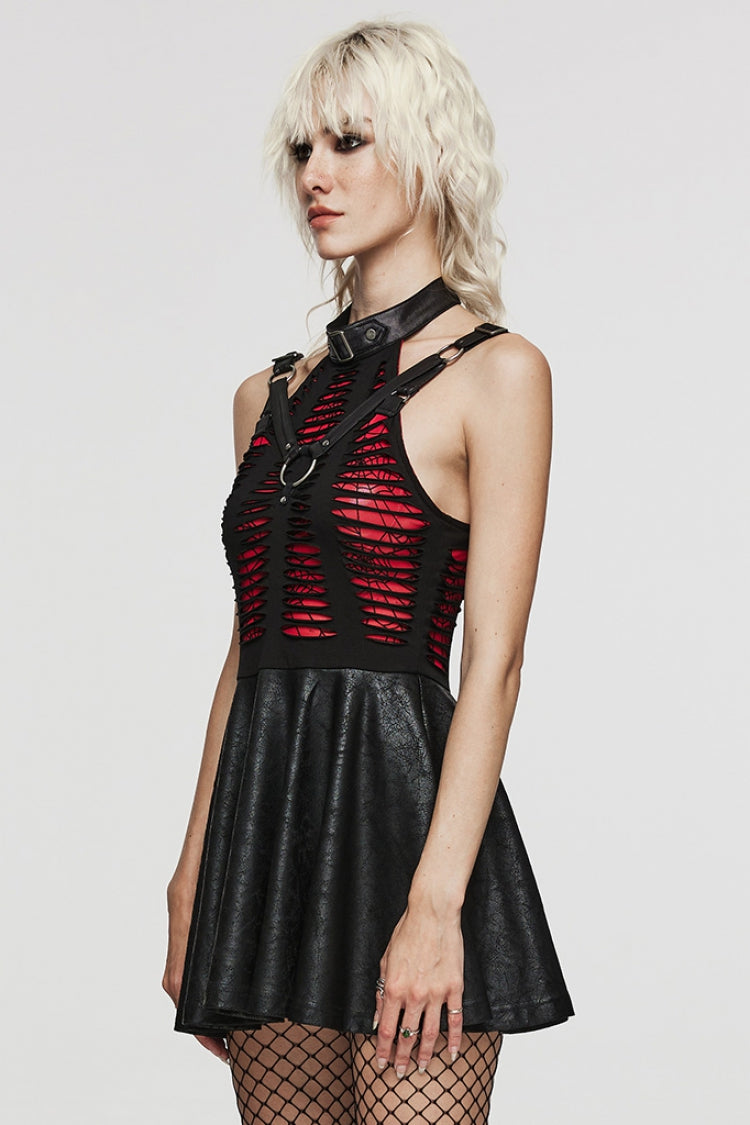 Sleeveless Stitching Spider Web Ripped Women's Gothic Dress 3 Colors - Product - 18
