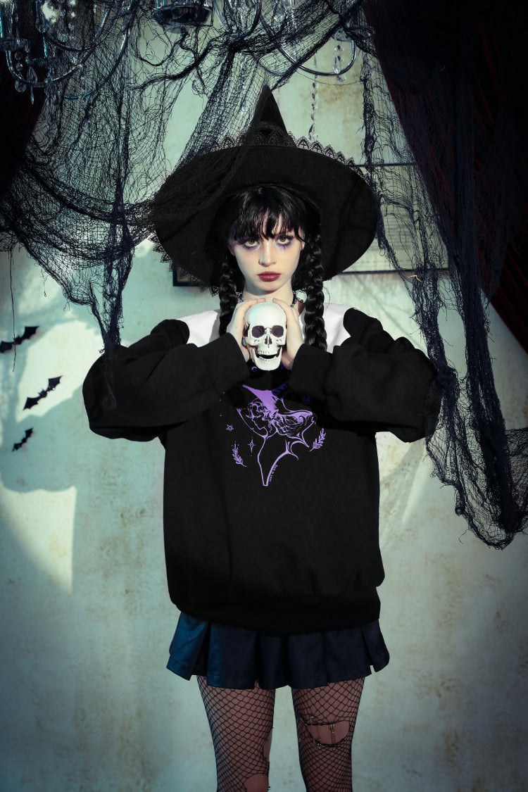 Black/White Point Peter Pan Collar Collar Long Sleeves Women's Gothic Vintage College Sweatshirt - Product - 13