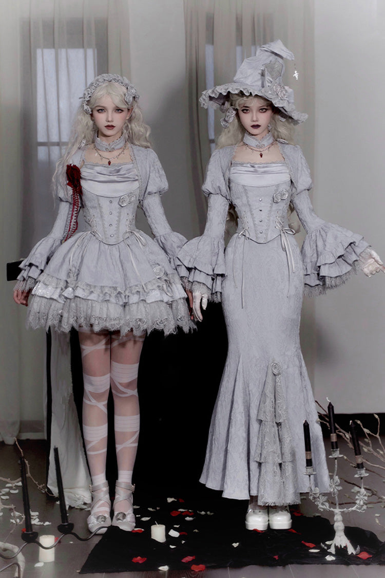 Silver Grey [Twilight] Multi-Layered Ruffle Hollow Lace Gothic Witch Lolita Skirt - Product - 10