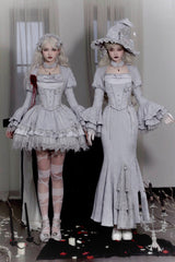 Silver Grey [Twilight] Multi-Layered Ruffle Hollow Lace Gothic Witch Lolita Skirt - Product - 10