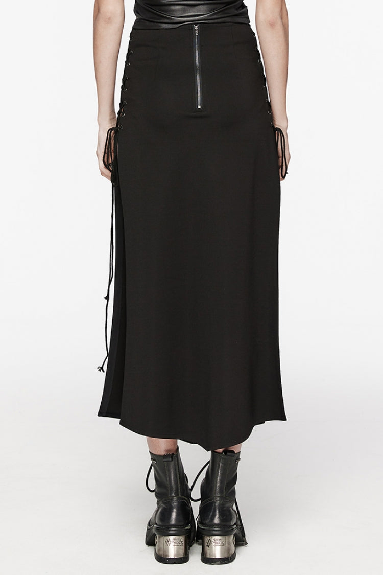 Black Cross Print Stitching Lace-Up Women's Steampunk Skirt - Product - 3