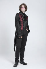 Black/Red Sleeveless Lace-Up Zipper Men's Gothic Swallow-tailed Vest - Product - 7