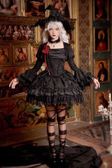 Black  [Letters & Poems · Twilight] Multi-Layered Jacquard Ruffled Witch Gothic Lolita Skirt 2 Versions - Product - 11