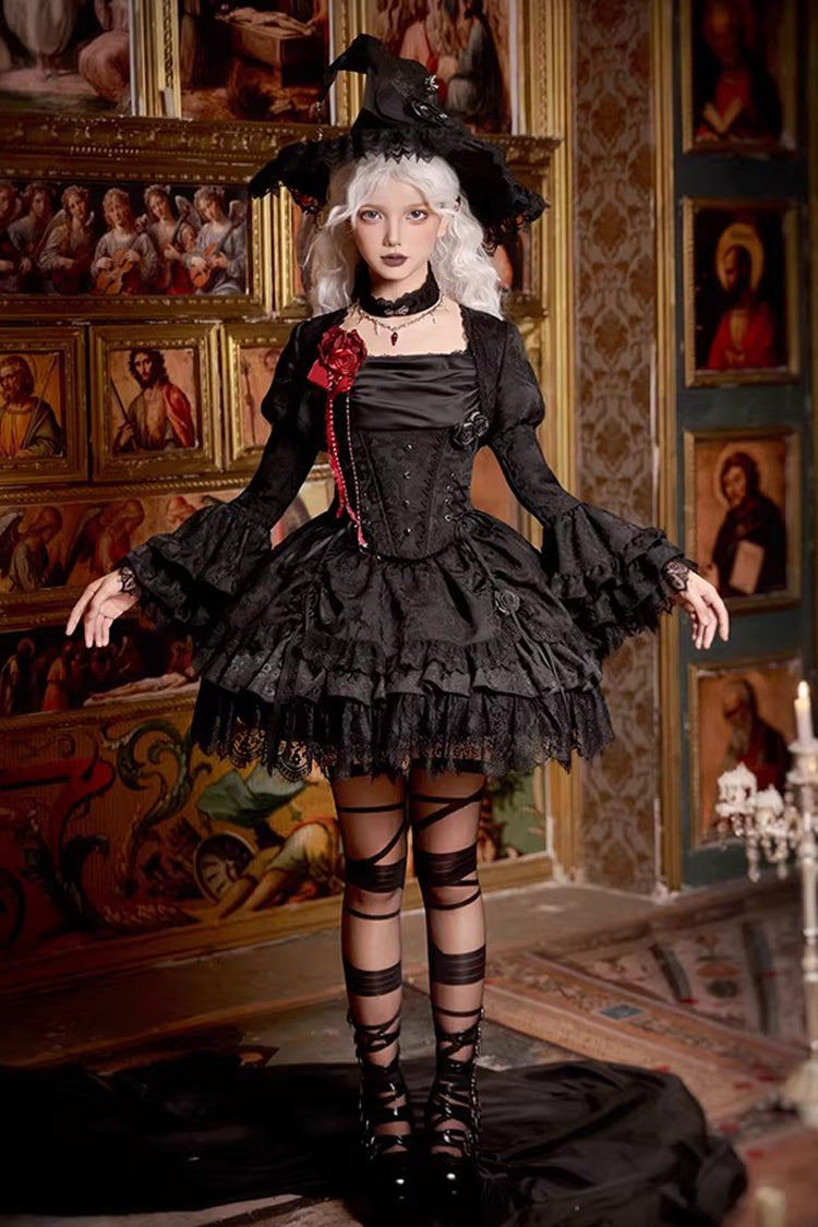 Black  [Letters & Poems · Twilight] Multi-Layered Jacquard Ruffled Witch Gothic Lolita Skirt 2 Versions - Product - 11