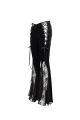 Black Velvet-Paneled Mesh Side-Adjustable Asymmetrical Women's Gothic Leggings - Product - 11