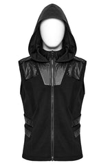Black Stitching Hooded Men's Punk Vest - Product - 5