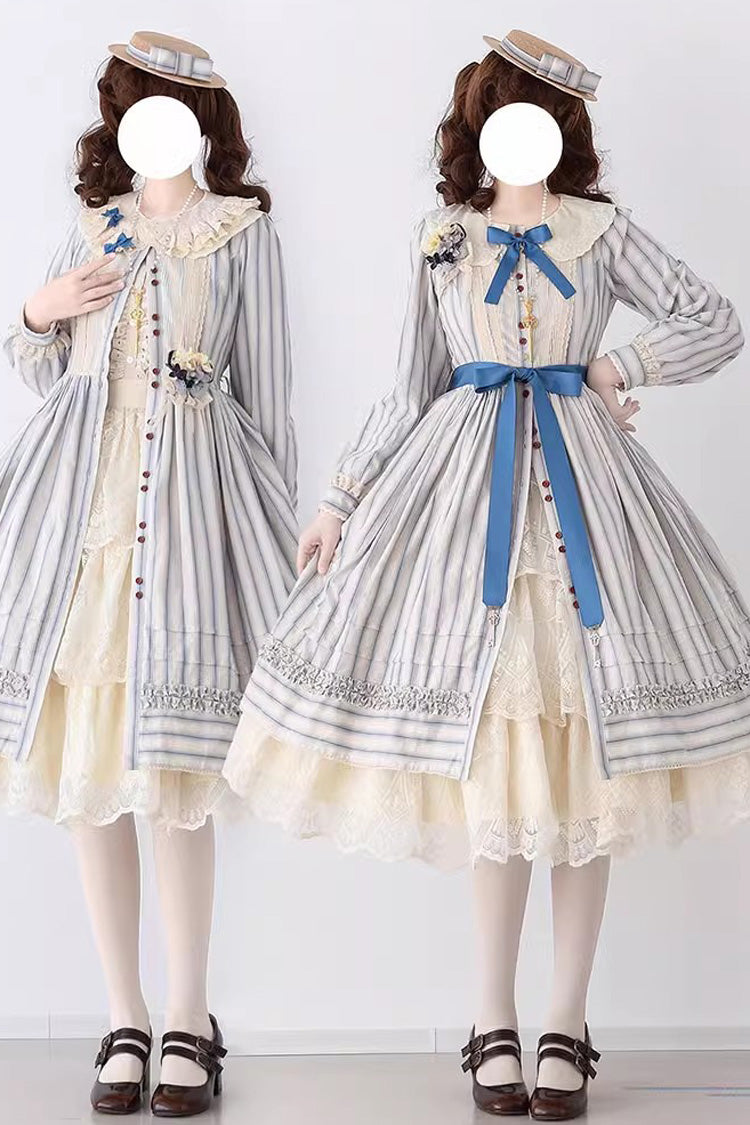 Forest Atlas Striped Print Long Sleeves Bowknot Sweet Lolita Dress 3 Colors - Product - 15