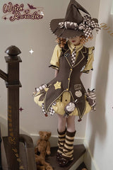 Brown/Yellow [Witch and Paradise] Short Sleeves Ruffle Bowknot Sweet Japanese Halloween Lolita Dress Vest Set - Product - 16