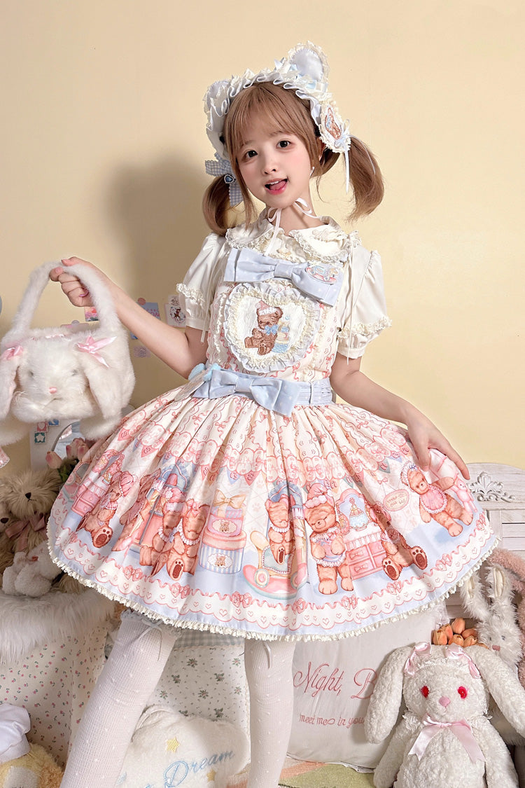 [Bear Anniversary Celebration] Sleeveless Printed Ruffled Bow Sweet Lolita Strap Dress 2 Colors - Product - 5