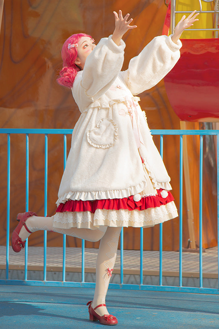 Ivory Long Ears Rabbit Ruffle Bowknot Hooded Daily Sweet Lolita Coat - Product - 10