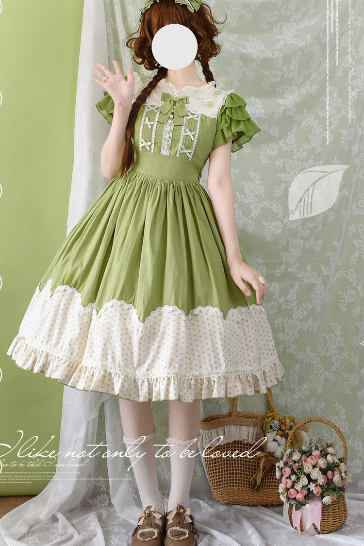 [Summer Wind] Short Sleeves Polka Dot Print Ruffle Embroidery Sweet Lolita Dress 3 Colors - Product - 2