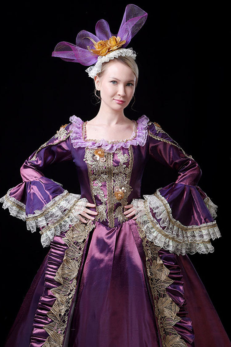 Multi-Layer Long Sleeves Trumpet Sleeves High Waisted Hollow Embroidery Print Victorian Lolita Prom Dress - Product - 5
