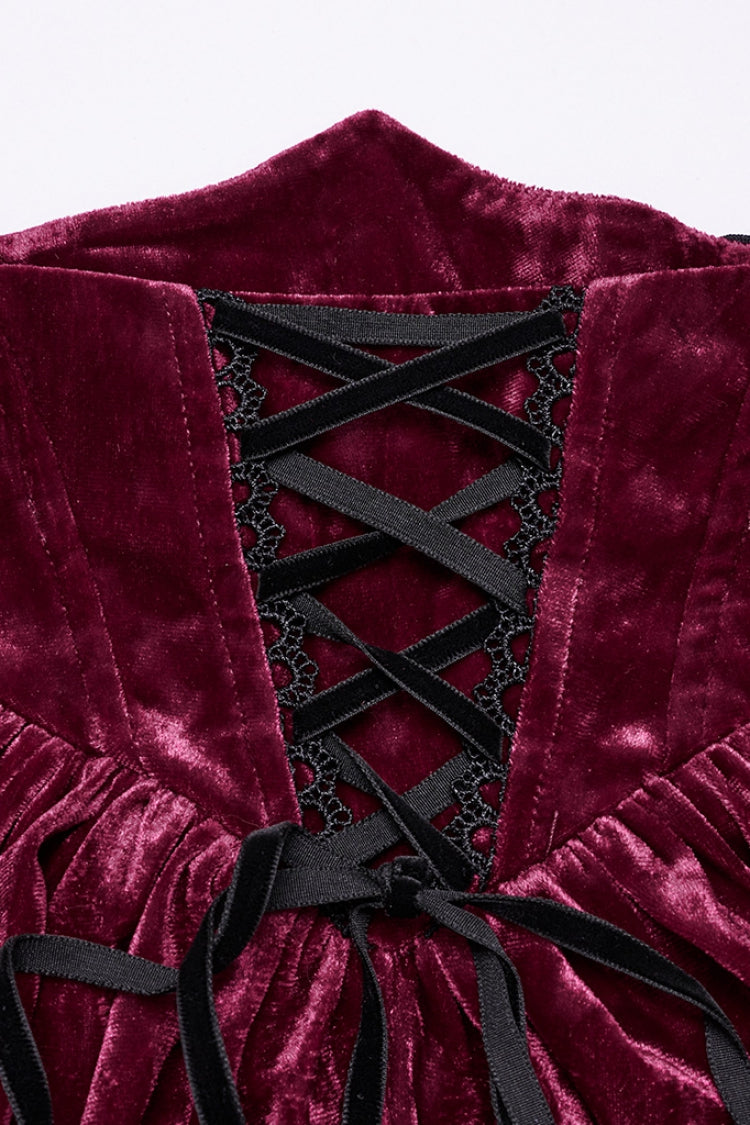 Black/Red High Waisted Lace-Up Women's Gothic Fishtailed Skirt - Product - 6