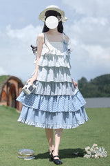 Blue [Go To The Beach] Multi-Layered Print Ruffle Holiday Sweet Lolita Jsk Dress - Blue - 1