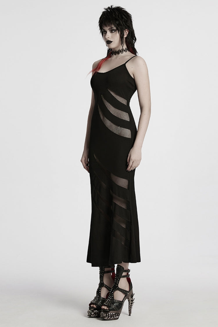 Black Sleeveless Stitching Mesh Women's Punk Fishtailed Honeymoon Slip Dress - Product - 2