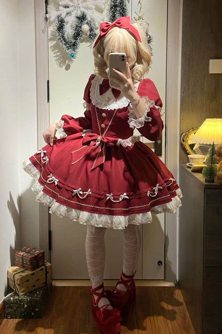 Red [Miss Flando of the New Year] Long Sleeves Ruffled Bow Sweet Lolita Dress - Product - 14