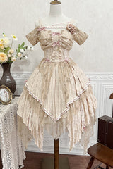 Yellow Sleeveless High Waisted Print Irregular Sweet Lolita Jsk Dress - Product - 3