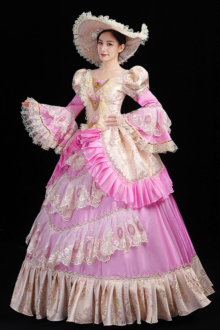 Trumpet Sleeves High Waisted Ruffled Multi-Layer Hollow Embroidery Print Victorian Lolita Prom Dress - Product - 4