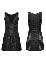 Black V Collar Sleeveless Snake Print Stitching Mesh Women's Punk Dress - Product - 5