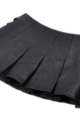 Black Low Waisted Buckle-Up Women's Punk PU Leather Pleated Mini Skirt - Product - 15