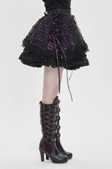 Black/Purple Multi-Layered Lace Lace-Up Women's Gothic Skirt - Product - 7