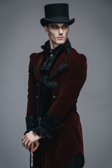 Wine Formal Party Turn Down Collar Long Sleeves Mens Gothic Swallowtail Coat - Product - 14